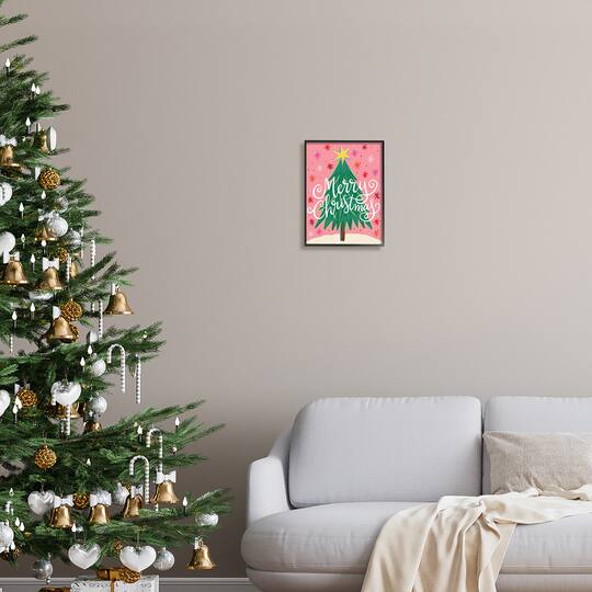 Stupell Industries Merry Christmas Pink Starry Pattern Framed Giclee Art
